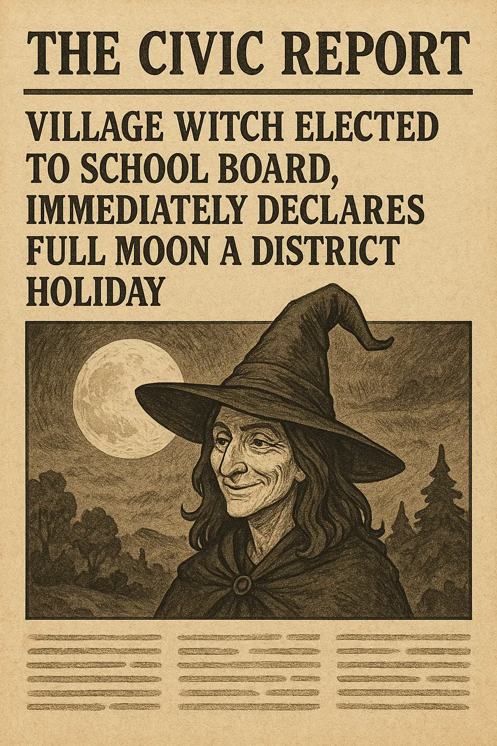 Village Witch Elected to School Board, Immediately Declares Full Moon a District Holiday